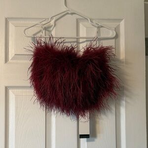 Club L London Burgundy Feather Crop Top
